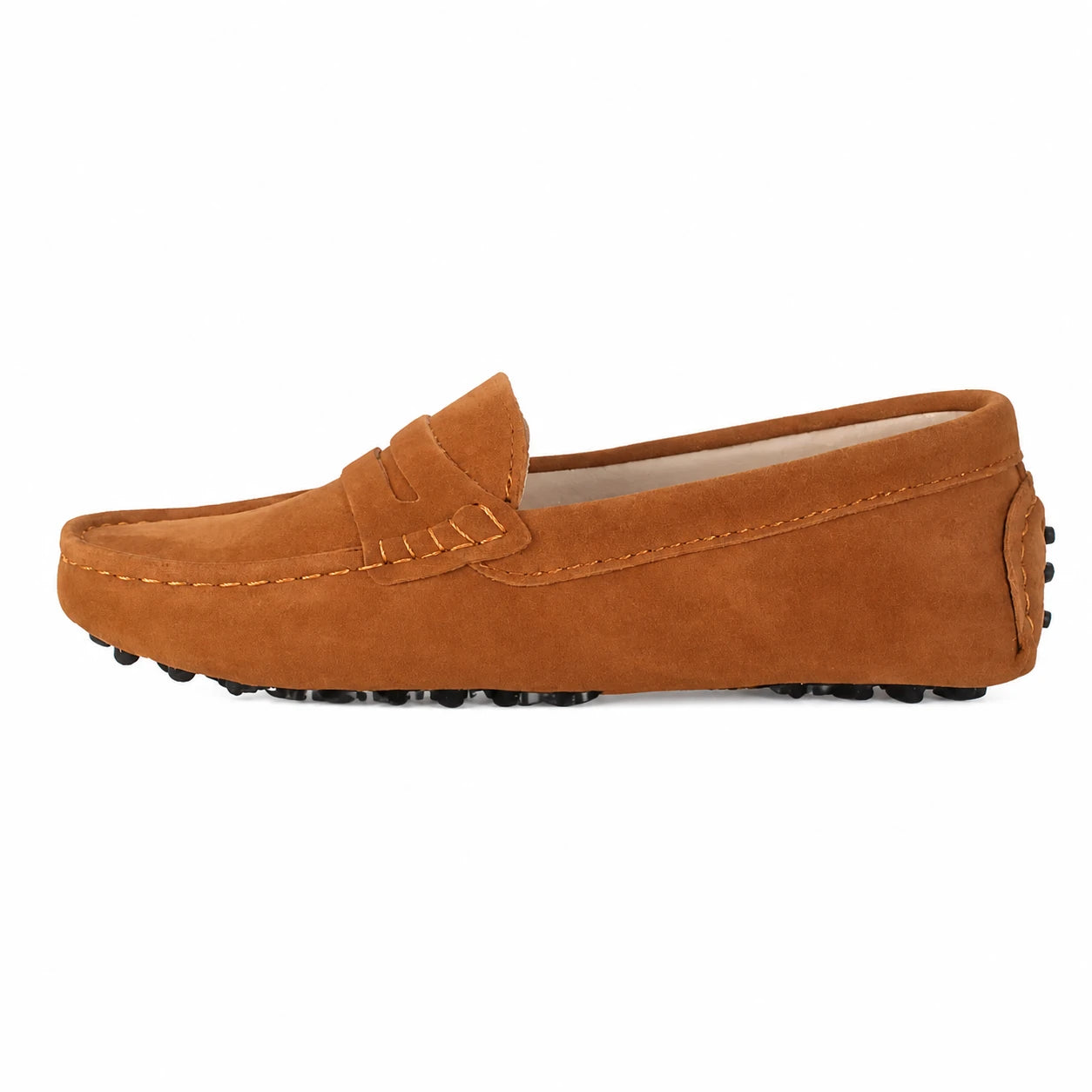 Mocassim feminino Marrom Elisa em perfil lateral com fundo branco