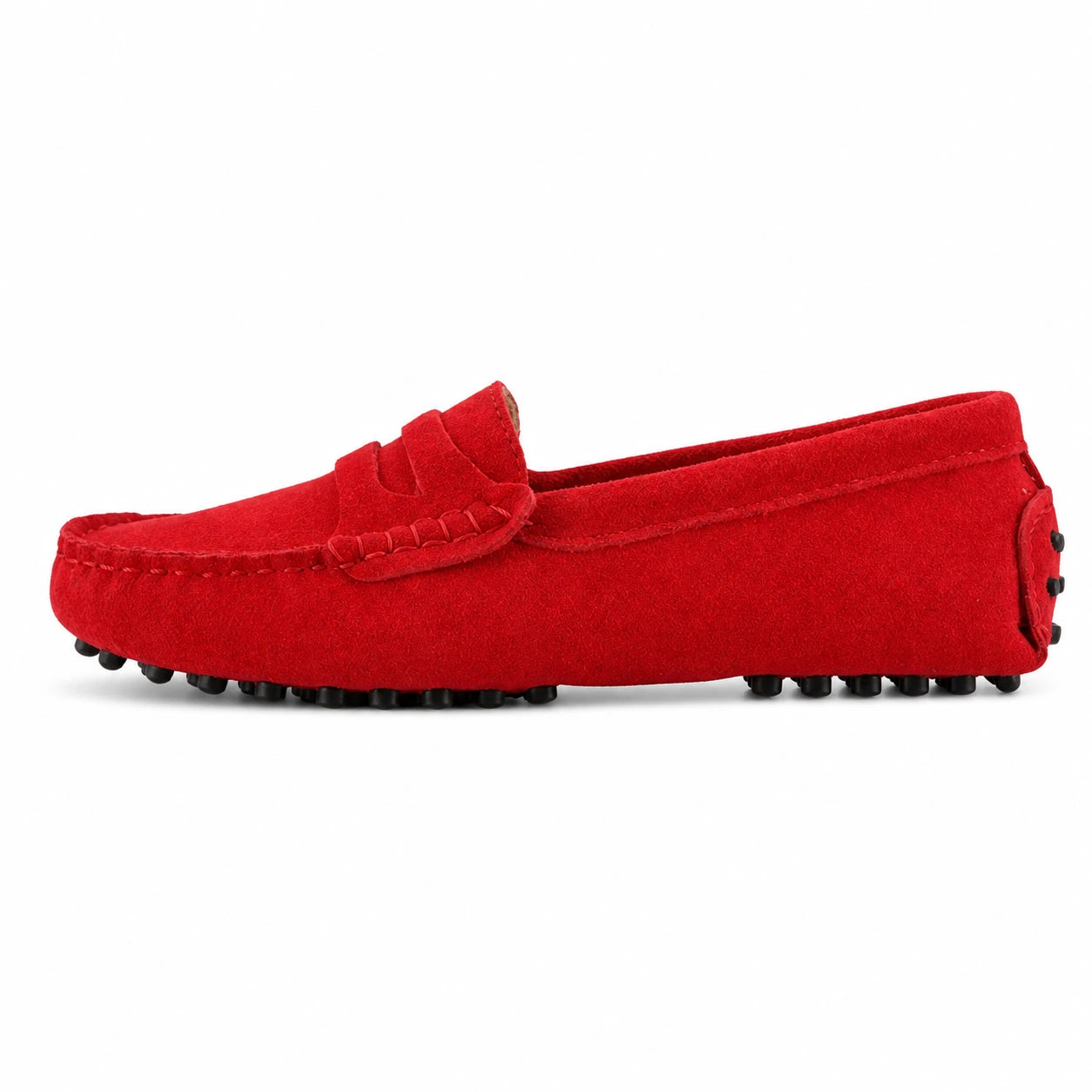 Mocassim Feminino Camurça Sintética Vermelho Elisa em fundo branco