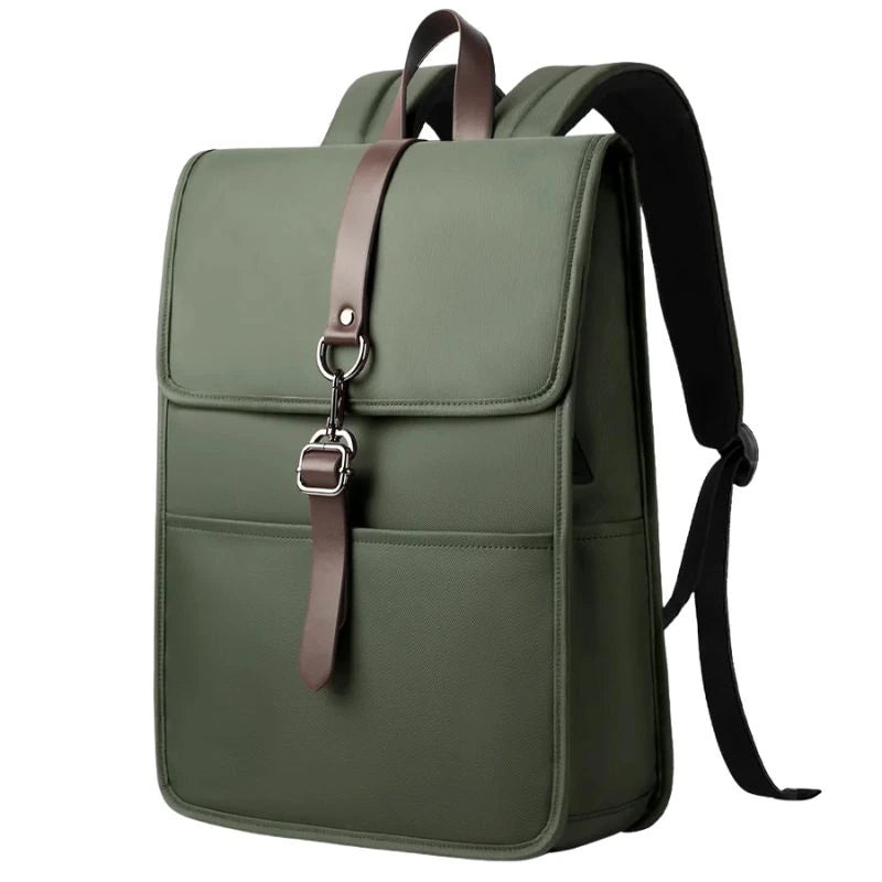 Mochila feminina verde em tecido Oxford, vista frontal