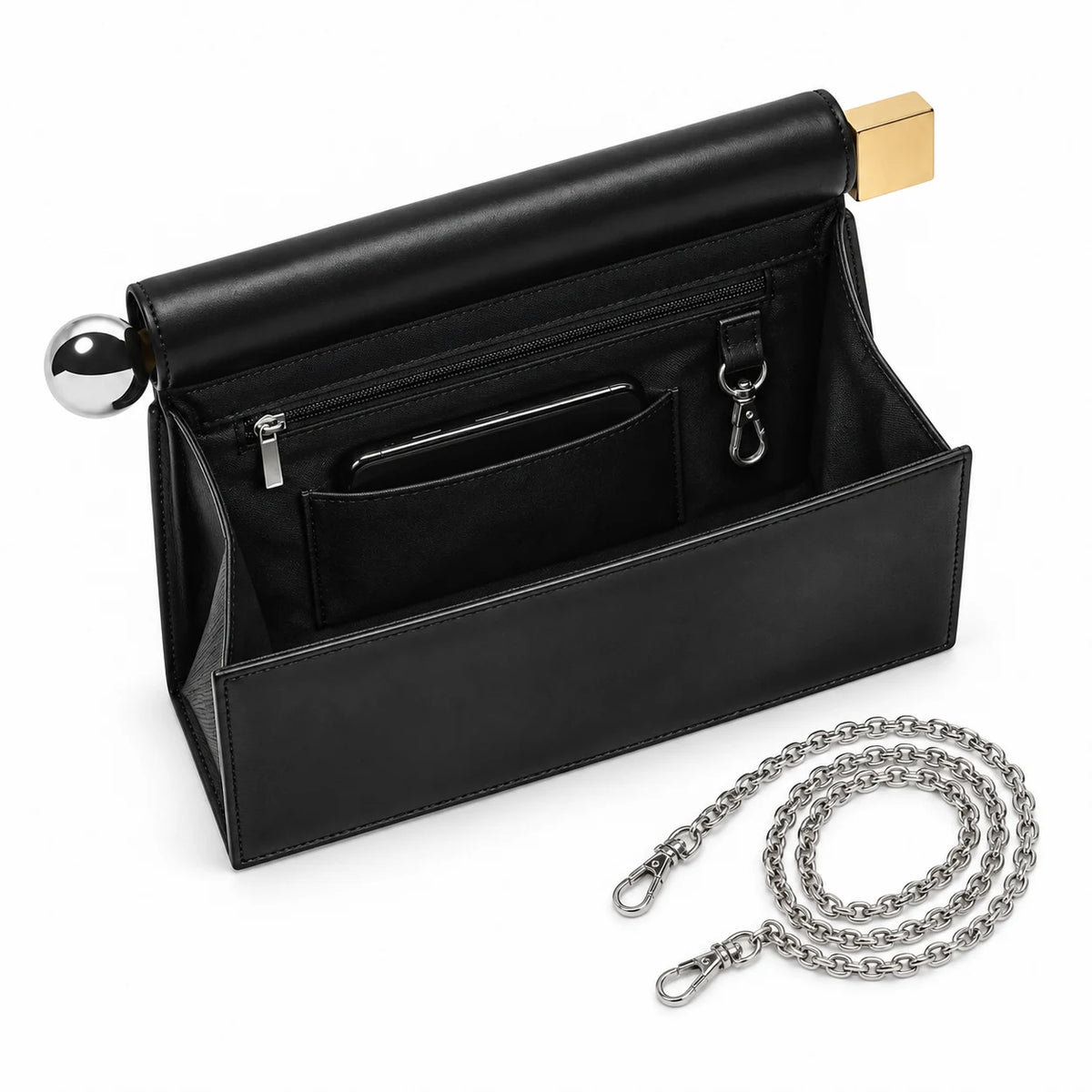 Parte interna da Bolsa Clutch Feminina Preta Lisa Lumière