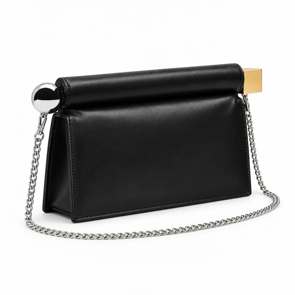 Vista lateral e base da Bolsa Clutch Feminina Preta Lisa Lumière