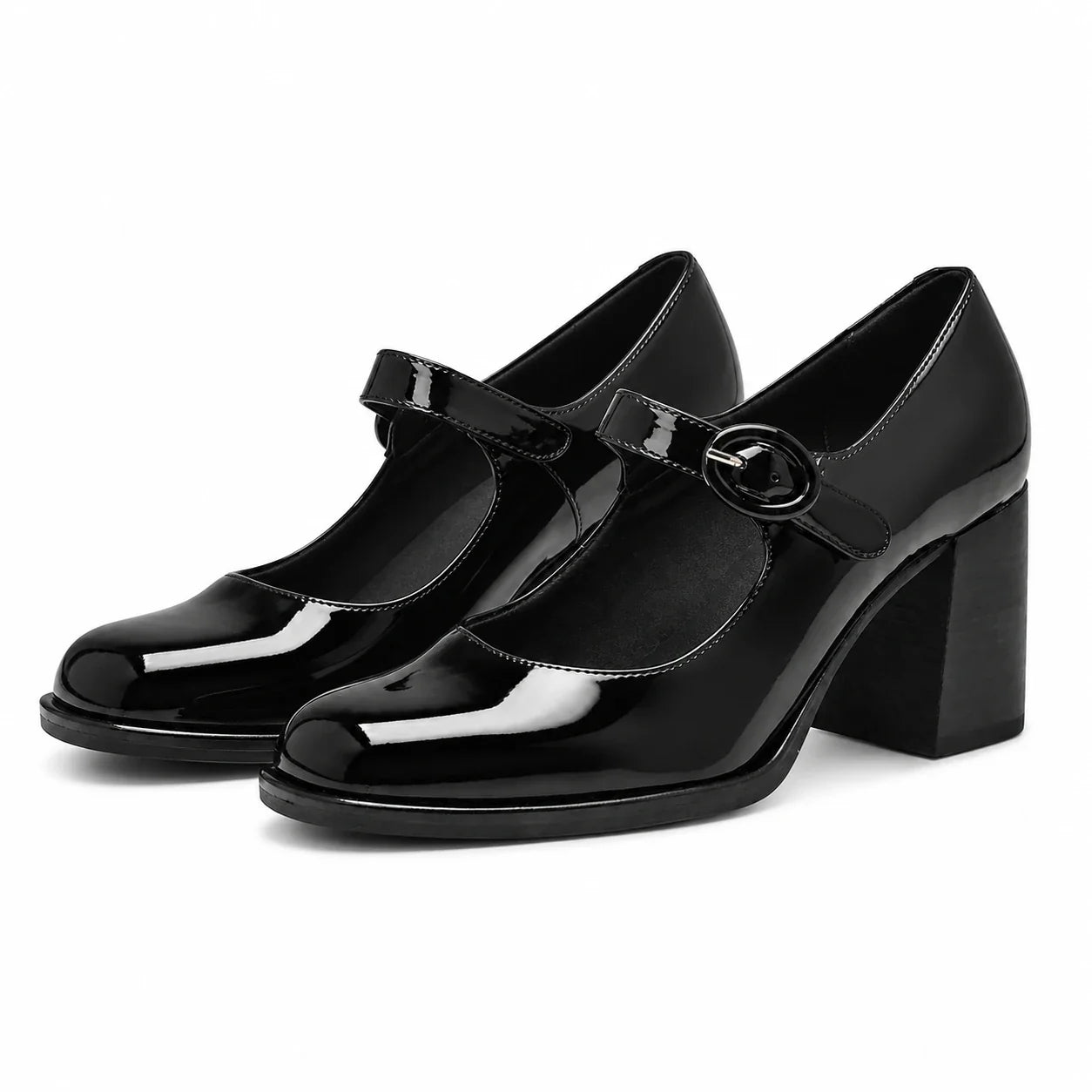 Par de Sapatos Mary Jane Preto Verniz Eleanor com salto bloco