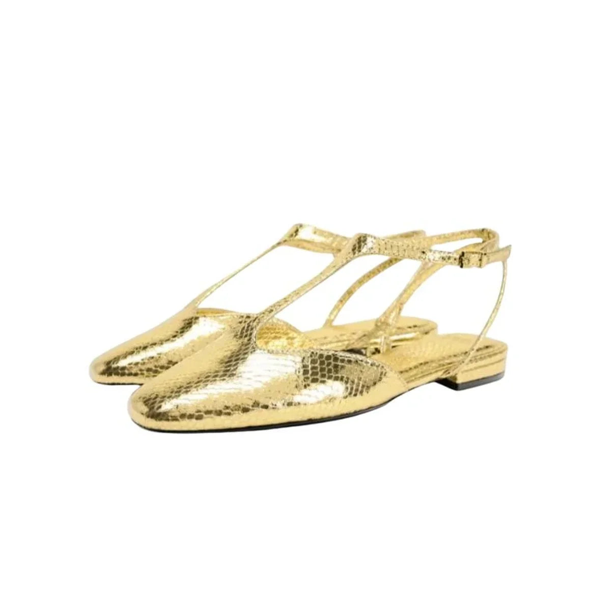 Par de slingbacks dourados